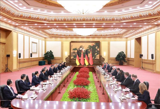 Chủ tịch Trung Quốc Tập Cận Bình và Tổng thống Đức Frank-Walter Steinmeier tại cuộc hội đàm ở Bắc Kinh ngày 30/10/2026. Ảnh: THX/TTXVN phát
