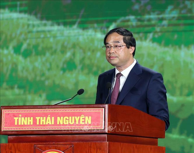 Uỷ viên Trung ương Đảng, Bí thư Tỉnh uỷ Thái Nguyên Trịnh Xuân Trường phát biểu. Ảnh: Thống Nhất – TTXVN