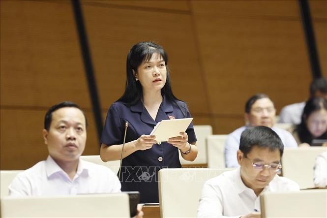 Đại biểu Quốc hội tỉnh Điện Biên Tạ Thị Yên phát biểu. Ảnh: Doãn Tấn - TTXVN