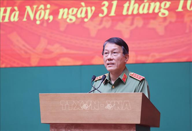 Đại tướng Lương Tam Quang, Ủy viên Bộ Chính trị, Bộ trưởng Bộ Công an phát biểu khai mạc. Ảnh: Lâm Khánh – TTXVN