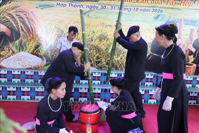 Các đội thi làm bánh dày trong lễ hội. Ảnh: Vũ Hoàng Giang - TTXVN